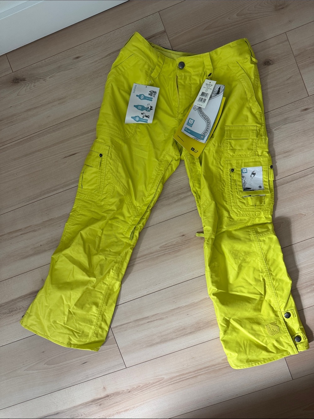 Women’s  Neon Yellow Cargo Pants - Brand Burton snowboarding pants